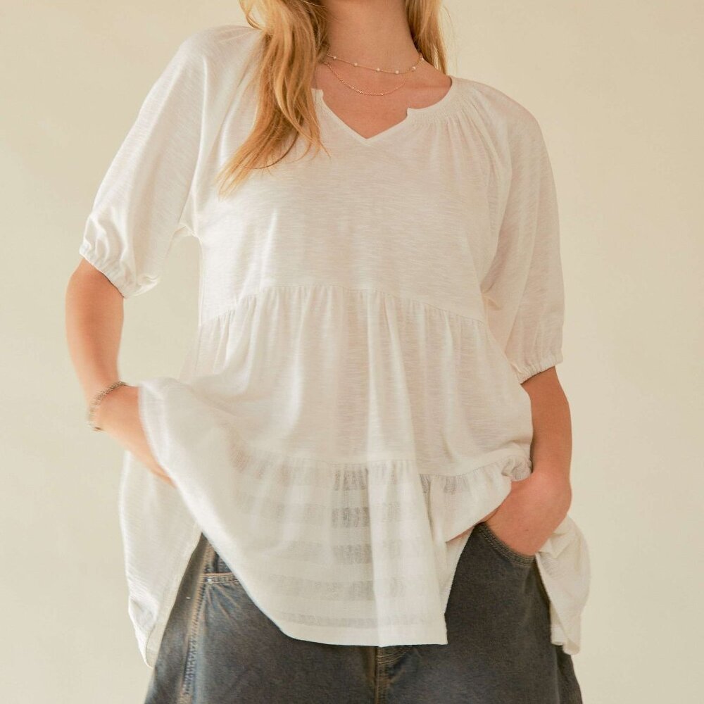 V NECK CUTOUT TRENDY WOMEN BLOUSE TOP SHIRT TOP CLASSIC RUFFLE HEM